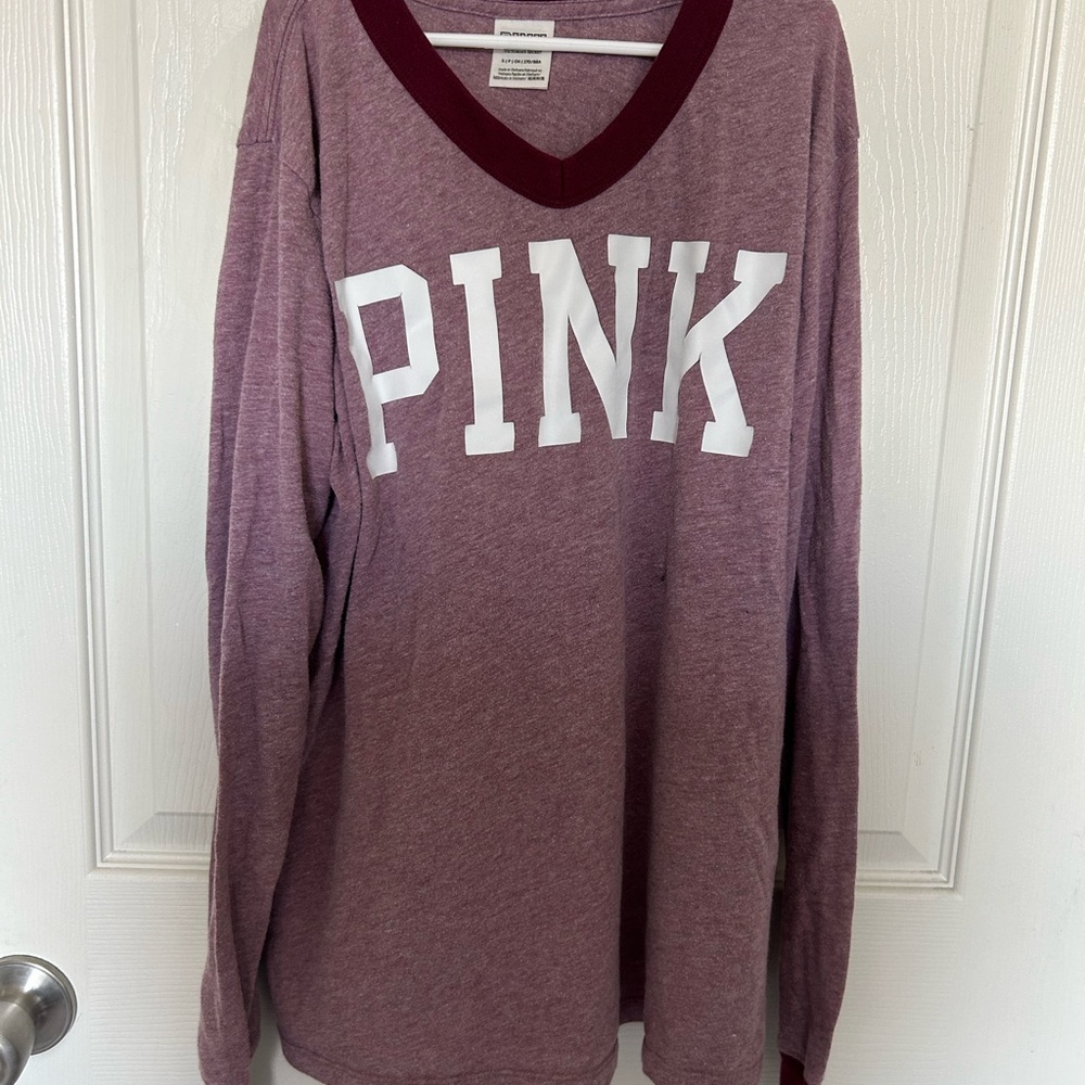 PINK Victoria's Secret Long Sleeve Tee - Maroon and White